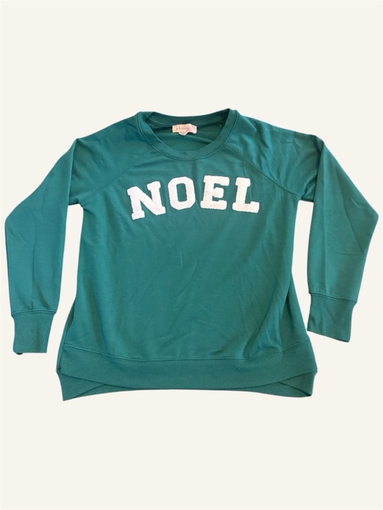 Philosophy Sweaters - Philosophy Teal Crewneck Sweatshirt with White 'NOEL' Chenille